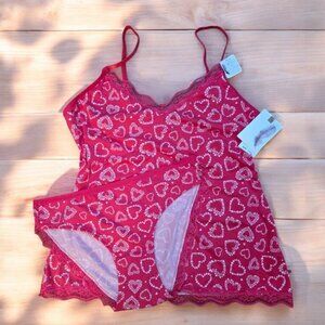 JESSICA SIMPSON Hot Pink Ultra Soft Hearts Sleepwear Pajama Cami & Panty Sz L